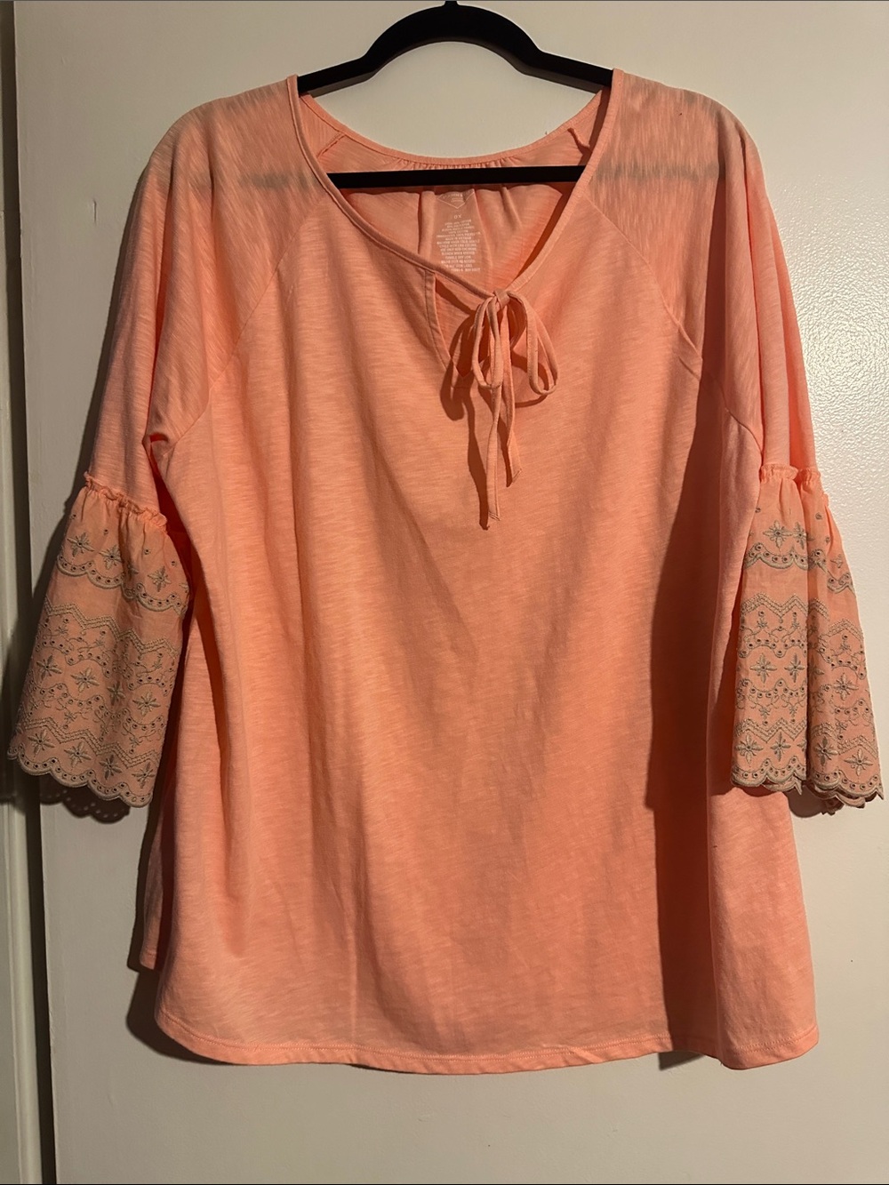 St. John's Bay Peach Tie-Neck Bell Sleeve Tunic